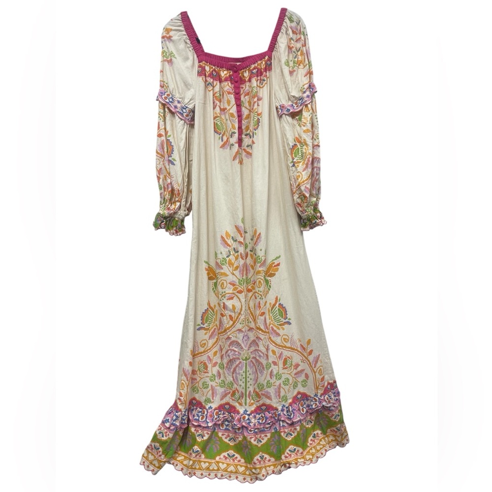 Farm Rio x Anthropologie | Floral Embroidered Print Ruffle  Maxi Dress